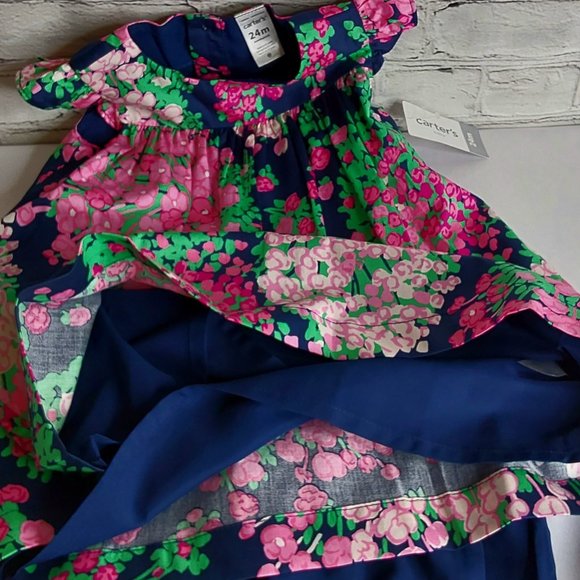 'CARTERS' 2-PIECE LINED 'BURSTING BOUQUET' FLORAL DRESS & BLOOMERS SET - Picture 6 of 14